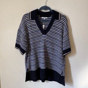NWT Madewell Striped Johnny-Collar Sweater Tee Blue Trio Stripe Size M